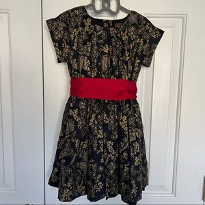 Tea Collection Nagashi Sash Dress, Black/Gold/Red